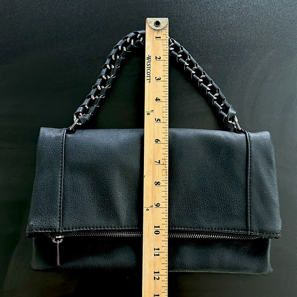 Black Fold over Zippered Clutch with chain strap and magnetic closure - Picture 3 of 8